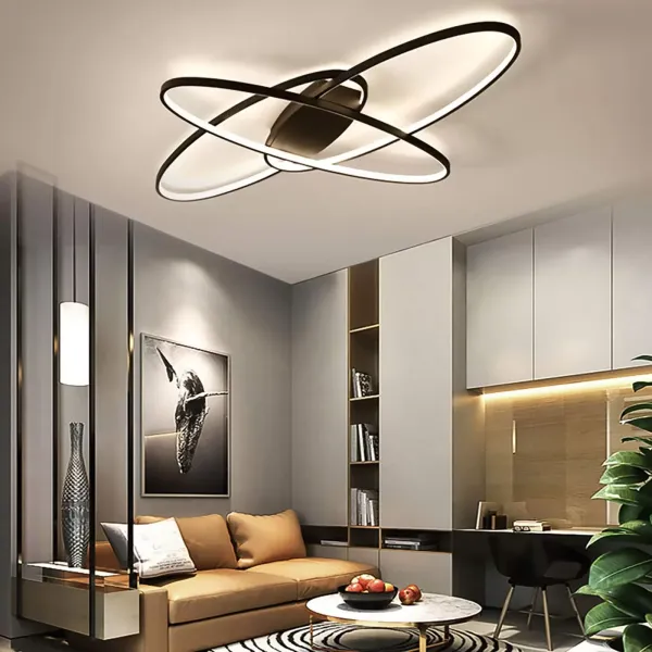 Lámpara de techo LED moderna de techo geométrica de 70 W，moderna y chic, con pantalla de acrílico, brillo ajustable [Clase energética A++] (negro)