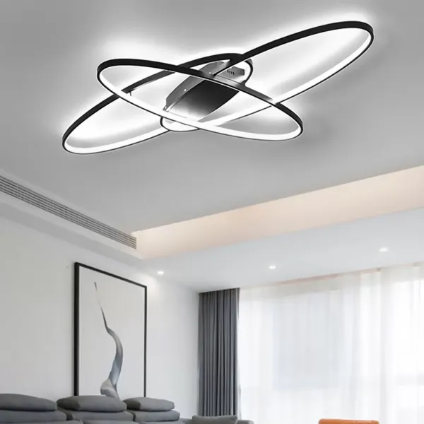 Lámpara de techo LED moderna de techo geométrica de 70 W，moderna y chic, con pantalla de acrílico, brillo ajustable [Clase energética A++] (negro)