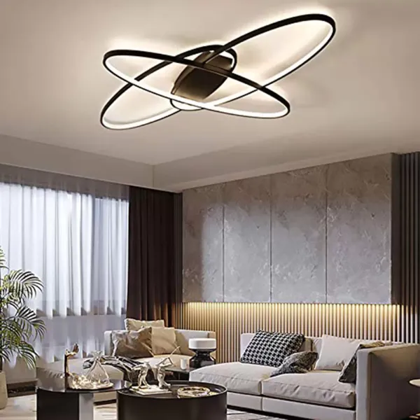 Lámpara de techo LED moderna de techo geométrica de 70 W，moderna y chic, con pantalla de acrílico, brillo ajustable [Clase energética A++] (negro)