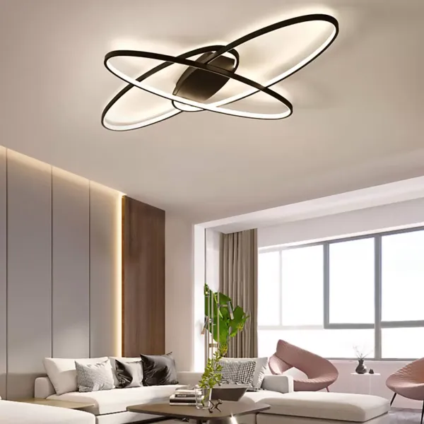 Lámpara de techo LED moderna de techo geométrica de 70 W，moderna y chic, con pantalla de acrílico, brillo ajustable [Clase energética A++] (negro)