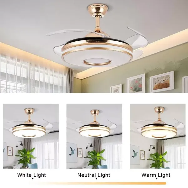 Ventilador de techo regulable de 100 cm, con mando a distancia, lámpara de techo con 4 cuchillas retráctiles, ventiladores de techo con iluminación