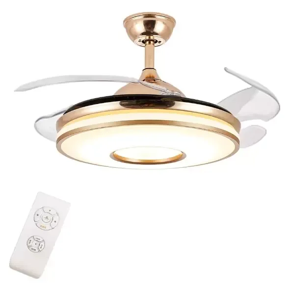 Ventilador de techo regulable de 100 cm, con mando a distancia, lámpara de techo con 4 cuchillas retráctiles, ventiladores de techo con iluminación Ventilador de techo regulable de 100 cm, con mando a distancia, lámpara de techo con 4 cuchillas retráctiles, ventiladores de techo con iluminación