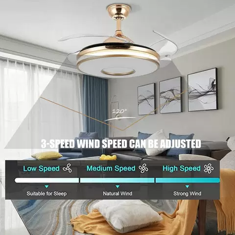 Ventilador de techo regulable de 100 cm, con mando a distancia, lámpara de techo con 4 cuchillas retráctiles, ventiladores de techo con iluminación