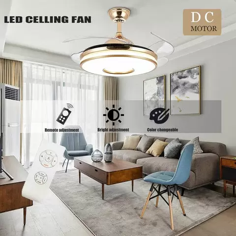 Ventilador de techo regulable de 100 cm, con mando a distancia, lámpara de techo con 4 cuchillas retráctiles, ventiladores de techo con iluminación