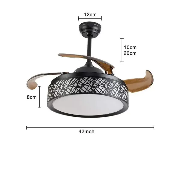 Ventilador de techo LED de 100 cm con luz y mando a distancia, 4 aspas retráctiles, lámpara colgante para restaurante comedor