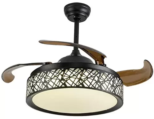 Ventilador de techo LED de 100 cm con luz y mando a distancia, 4 aspas retráctiles, lámpara colgante para restaurante comedor