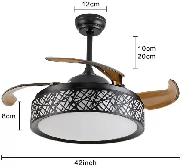 Ventilador de techo LED de 100 cm con luz y mando a distancia, 4 aspas retráctiles, lámpara colgante para restaurante comedor