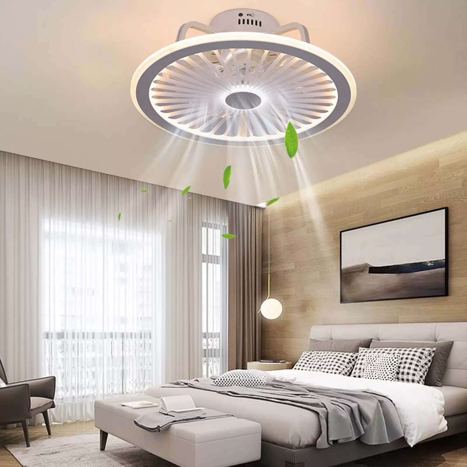 CNCEST Ventilador de Techo con Luz Regulable Lámpara LED de Ventilador de Sala de 32 W, con control remoto luz de ventilador invisible, tricolor