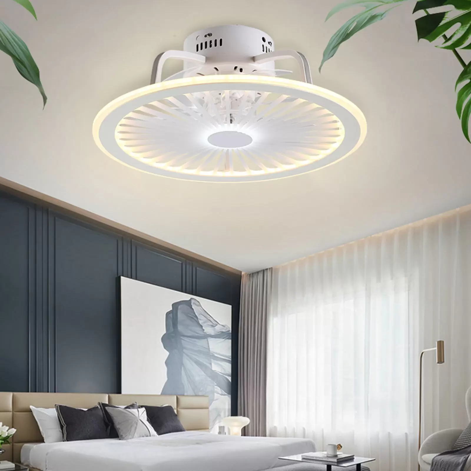 CNCEST Ventilador de Techo con Luz Regulable Lámpara LED de Ventilador de Sala de 32 W, con control remoto luz de ventilador invisible, tricolor