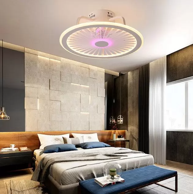 Ventilador de techo de 18,5 pulgadas con lámpara de ventilador Lámpara de luz LED rosa