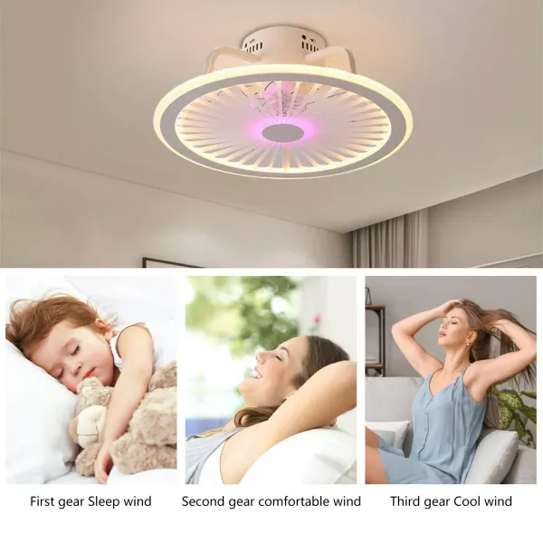 Ventilador de techo de 18,5 pulgadas con lámpara de ventilador Lámpara de luz LED rosa