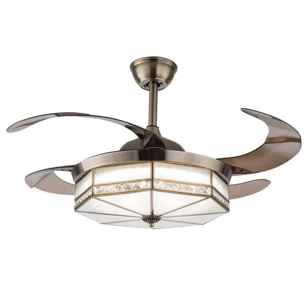 Ventilador de techo retro de 100 cm con luz y mando a distancia, 3 luces LED regulable, lámpara LED de techo con iluminación retráctil para salón