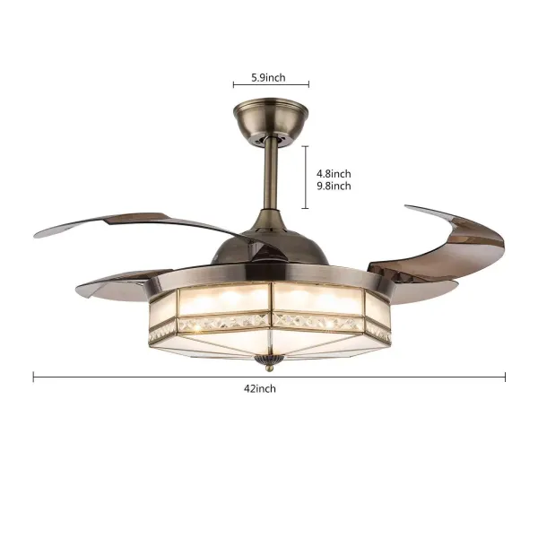 Ventilador de techo retro de 100 cm con luz y mando a distancia, 3 luces LED regulable, lámpara LED de techo con iluminación retráctil para salón