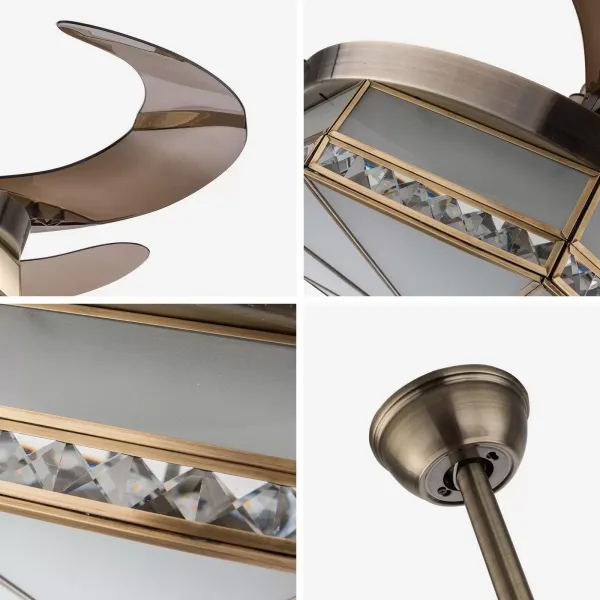 Ventilador de techo retro de 100 cm con luz y mando a distancia, 3 luces LED regulable, lámpara LED de techo con iluminación retráctil para salón