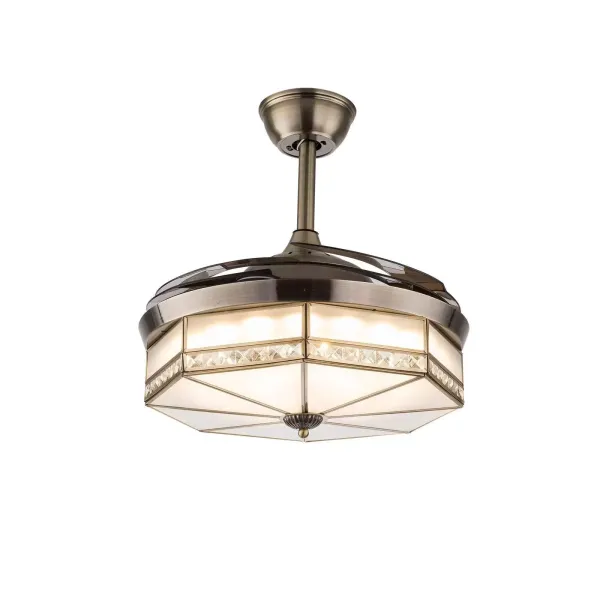 Ventilador de techo retro de 100 cm con luz y mando a distancia, 3 luces LED regulable, lámpara LED de techo con iluminación retráctil para salón