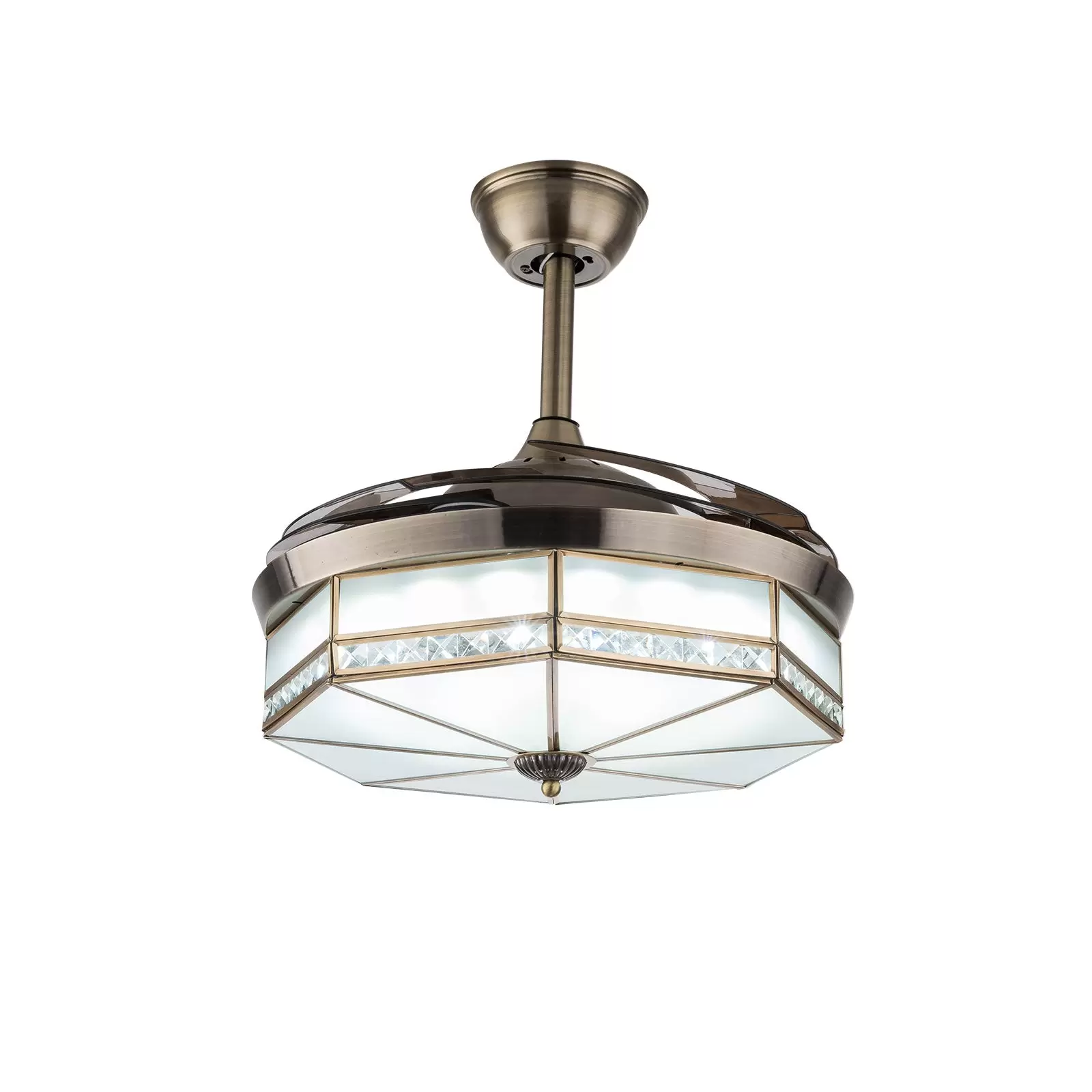 Ventilador de techo retro de 100 cm con luz y mando a distancia, 3 luces LED regulable, lámpara LED de techo con iluminación retráctil para salón