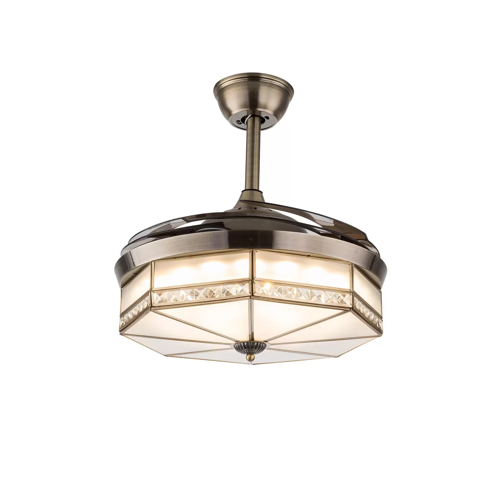Ventilador de techo retro de 100 cm con luz y mando a distancia, 3 luces LED regulable, lámpara LED de techo con iluminación retráctil para salón