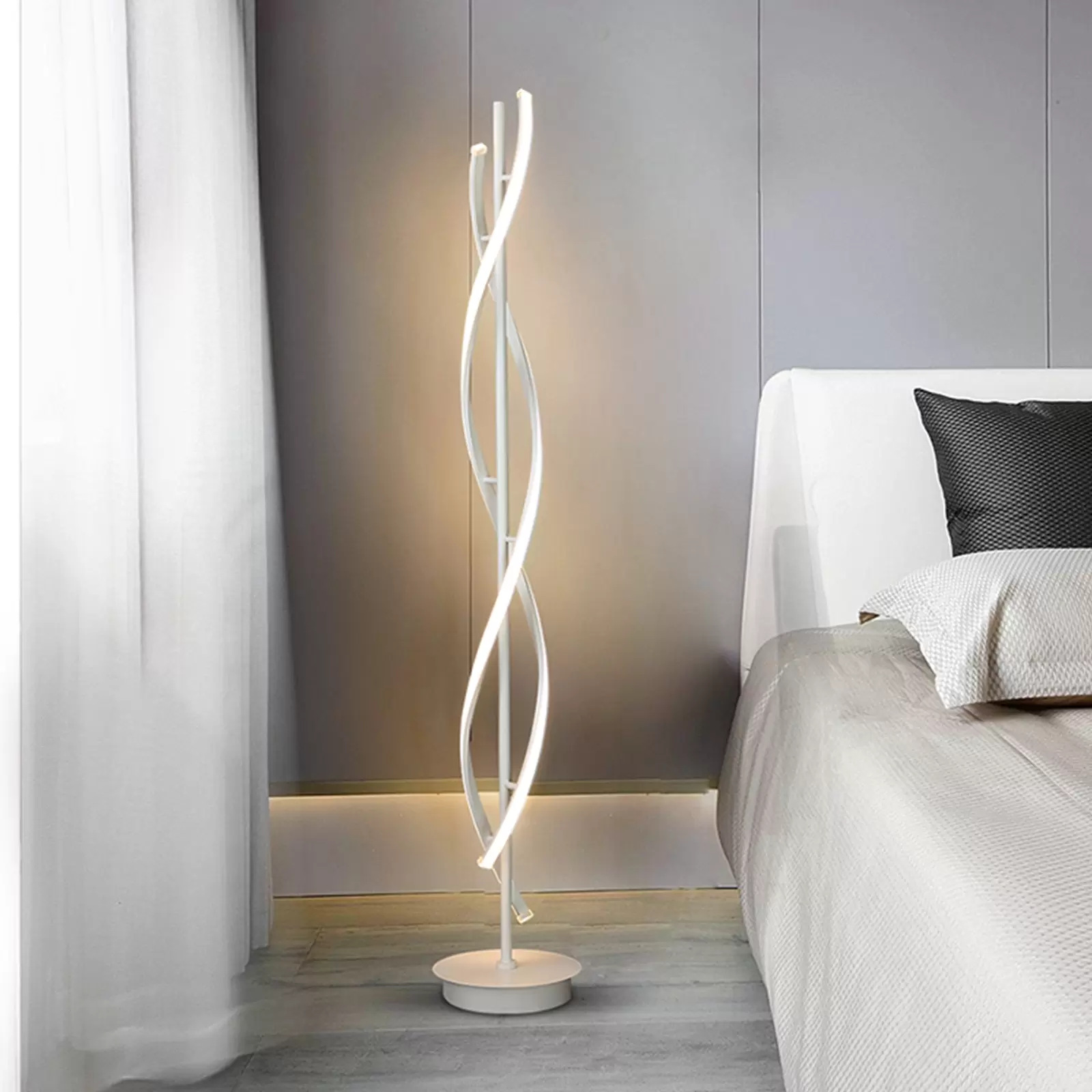 Lámpara de pie LED en espiral, color blanco, regulable, 30 W, 220 V, interruptor de botón, moderno y sencillo, iluminación decorativa para salón