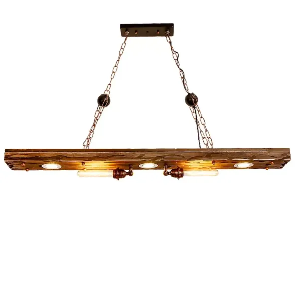Lámpara colgante de diseño industrial vintage con 2 llamas, de metal de altura regulable, de acero y madera, 2 bombillas E27