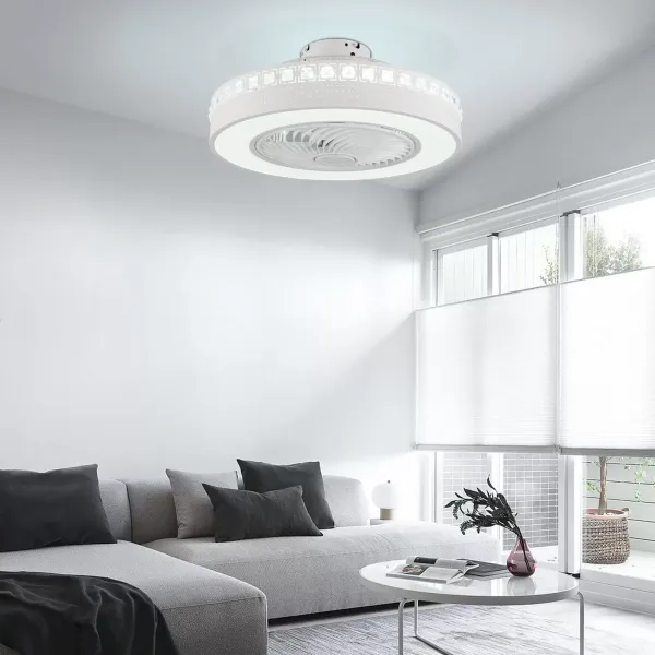 23 pulgadas Moderno ventilador de techo redondo con iluminación de 3 aspas ajustable, adecuado para salón y comedor(F004), color blanco