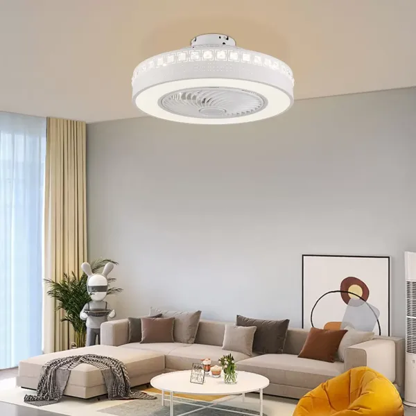 23 pulgadas Moderno ventilador de techo redondo con iluminación de 3 aspas ajustable, adecuado para salón y comedor(F004), color blanco