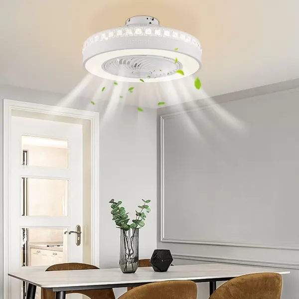 23 pulgadas Moderno ventilador de techo redondo con iluminación de 3 aspas ajustable, adecuado para salón y comedor(F004), color blanco