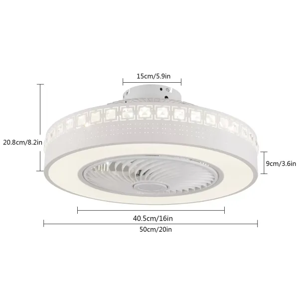 23 pulgadas Moderno ventilador de techo redondo con iluminación de 3 aspas ajustable, adecuado para salón y comedor(F004), color blanco