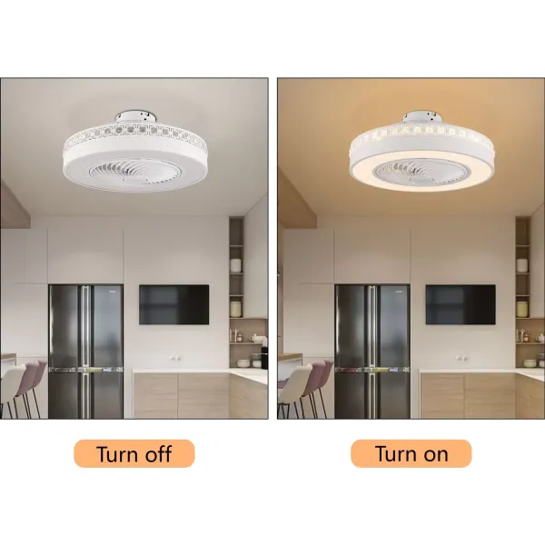 23 pulgadas Moderno ventilador de techo redondo con iluminación de 3 aspas ajustable, adecuado para salón y comedor(F004), color blanco