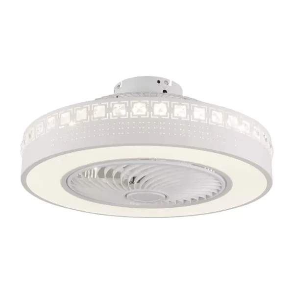 23 pulgadas Moderno ventilador de techo redondo con iluminación de 3 aspas ajustable, adecuado para salón y comedor(F004), color blanco