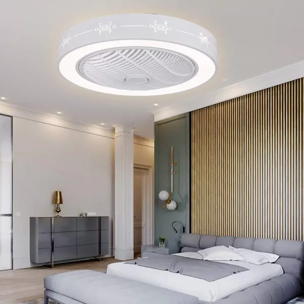 Moderno ventilador de techo con iluminación – 23 pulgadas LED Fan lámpara de techo con mando a distancia regulable redonda