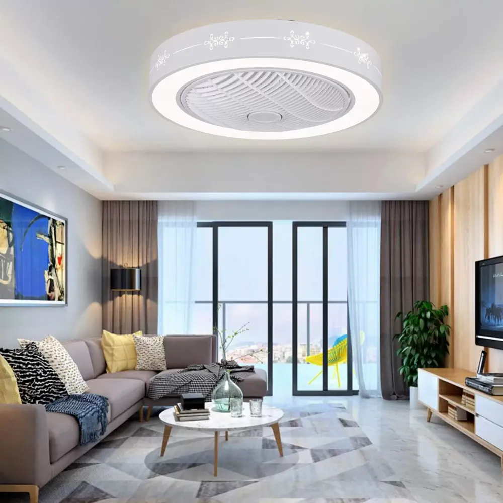 Moderno ventilador de techo con iluminación – 23 pulgadas LED Fan lámpara de techo con mando a distancia regulable redonda
