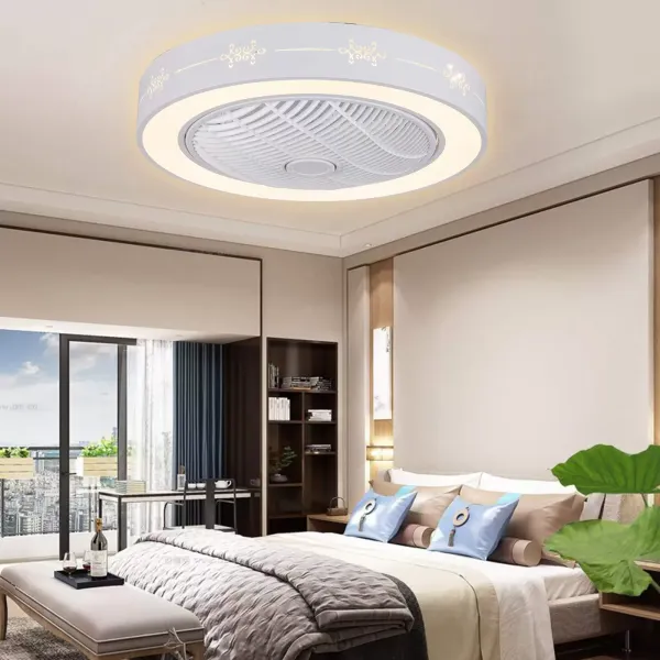 Moderno ventilador de techo con iluminación – 23 pulgadas LED Fan lámpara de techo con mando a distancia regulable redonda