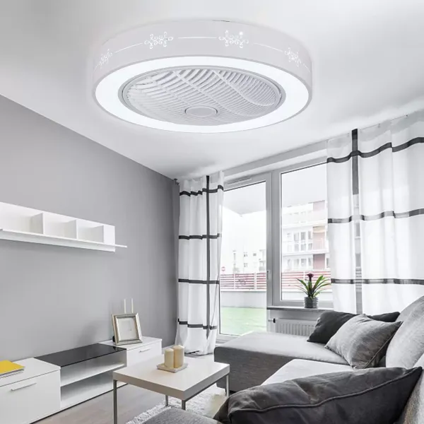 Moderno ventilador de techo con iluminación – 23 pulgadas LED Fan lámpara de techo con mando a distancia regulable redonda
