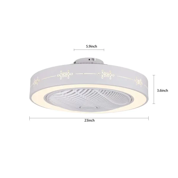 Moderno ventilador de techo con iluminación – 23 pulgadas LED Fan lámpara de techo con mando a distancia regulable redonda