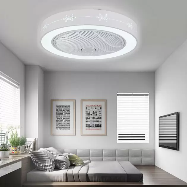 Moderno ventilador de techo con iluminación – 23 pulgadas LED Fan lámpara de techo con mando a distancia regulable redonda