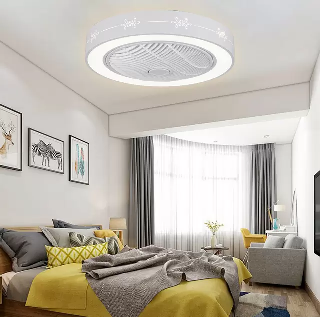 Moderno ventilador de techo con iluminación – 23 pulgadas LED Fan lámpara de techo con mando a distancia regulable redonda
