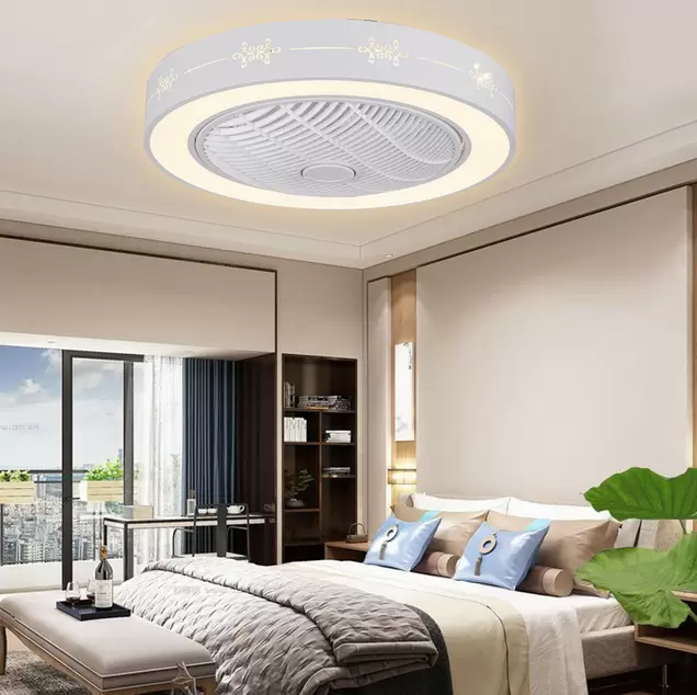 Moderno ventilador de techo con iluminación – 23 pulgadas LED Fan lámpara de techo con mando a distancia regulable redonda