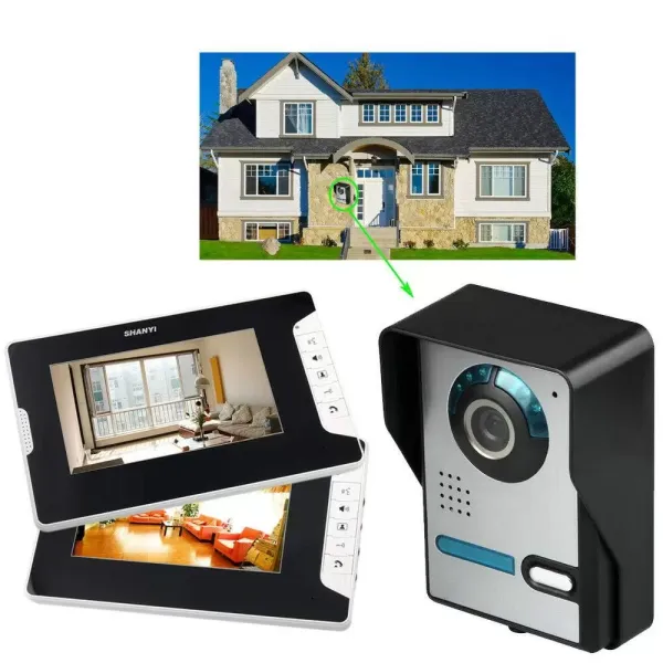Interfono de puerta de 7 pulgadas con infrarrojos y visión nocturna, con 2 monitores, timbre de audio, interfono visual, IP65