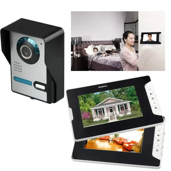 Interfono de puerta de 7 pulgadas con infrarrojos y visión nocturna, con 2 monitores, timbre de audio, interfono visual, IP65 Interfono de puerta de 7 pulgadas con infrarrojos y visión nocturna, con 2 monitores, timbre de audio, interfono visual, IP65