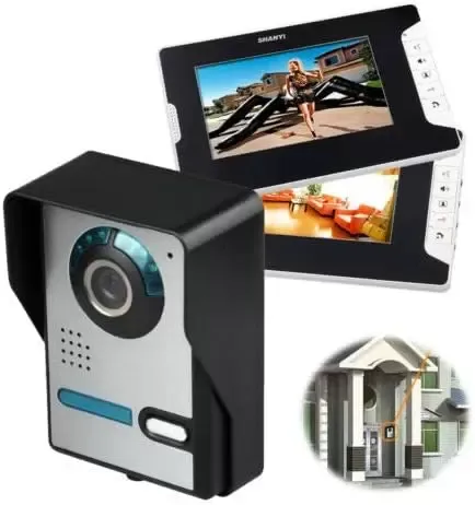 Interfono de puerta de 7 pulgadas con infrarrojos y visión nocturna, con 2 monitores, timbre de audio, interfono visual, IP65