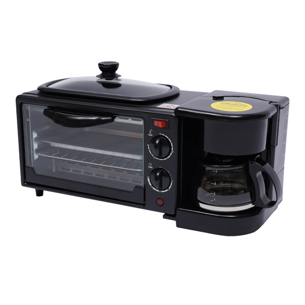 Mini horno de desayuno 3 en 1 con parrilla, horno tostadora con máquina de café Mini horno de desayuno 3 en 1 con parrilla, horno tostadora con máquina de café
