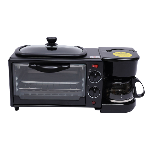 Mini horno de desayuno 3 en 1 con parrilla, horno tostadora con máquina de café Mini horno de desayuno 3 en 1 con parrilla, horno tostadora con máquina de café