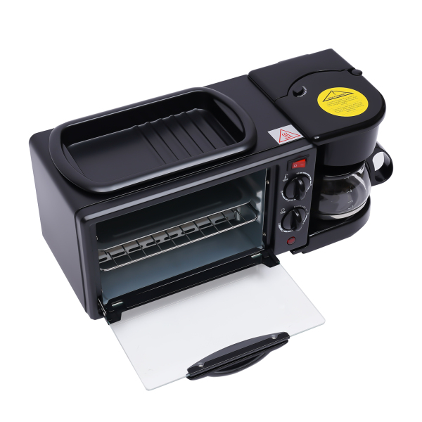 Mini horno de desayuno 3 en 1 con parrilla, horno tostadora con máquina de café Mini horno de desayuno 3 en 1 con parrilla, horno tostadora con máquina de café