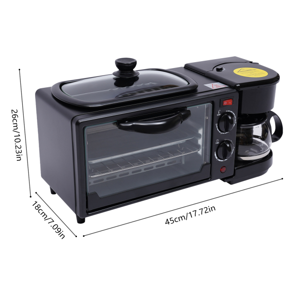 Mini horno de desayuno 3 en 1 con parrilla, horno tostadora con máquina de café Mini horno de desayuno 3 en 1 con parrilla, horno tostadora con máquina de café