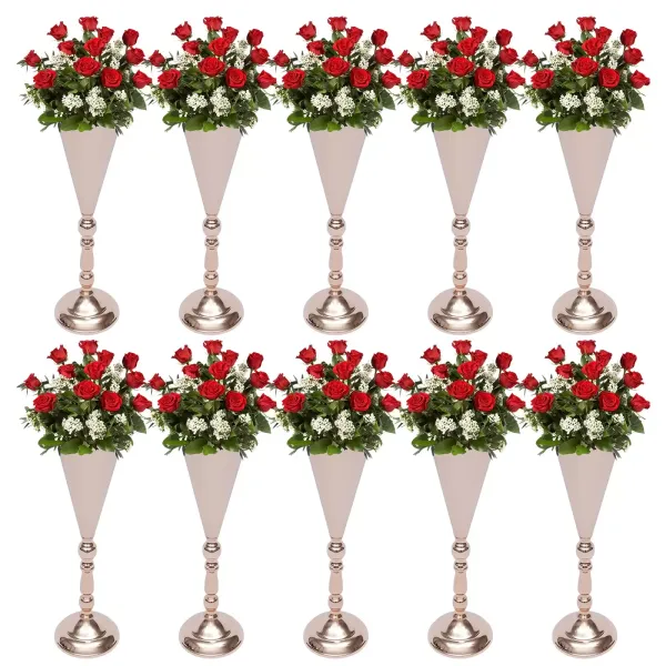 10 soportes de metal para flores de 42 cm de altura, jarrón de oro, decoración de mesa, florero para bodas, fiestas de cumpleaños