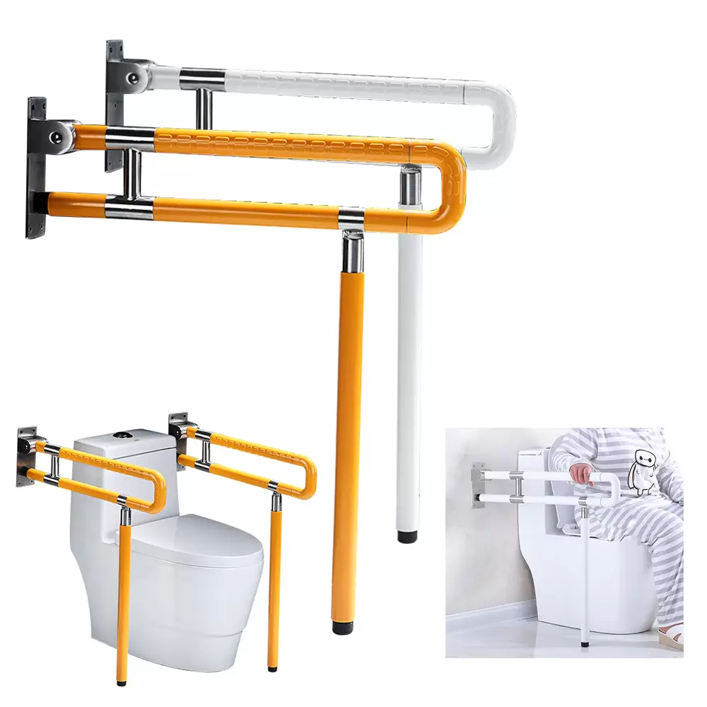 Tirador plegable de pared, para ducha, inodoro, agarre de soporte, de seguridad, antideslizante, para montaje en pared (75 cm, amarillo)