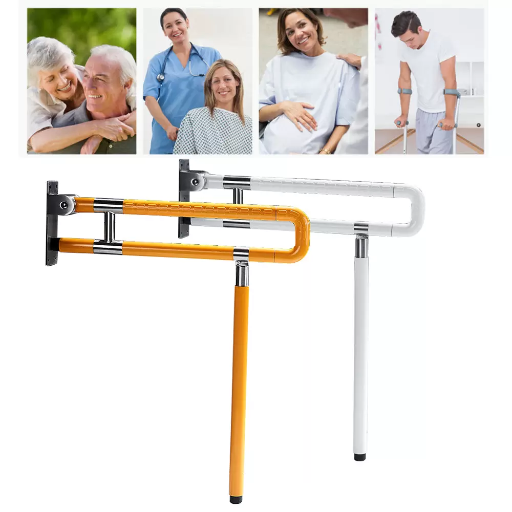 Tirador plegable de pared, para ducha, inodoro, agarre de soporte, de seguridad, antideslizante, para montaje en pared (75 cm, amarillo)