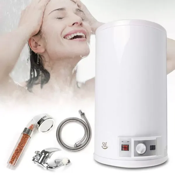 Calentador eléctrico de agua caliente de 35 L, 2 kW, con manguera y juego de ducha, temperatura ajustable 30-75 ℃, calentamiento instantáneo Calentador eléctrico de agua caliente de 35 L, 2 kW, con manguera y juego de ducha, temperatura ajustable 30-75 ℃, calentamiento instantáneo
