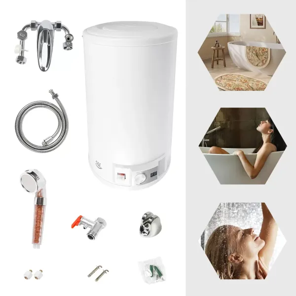 Calentador eléctrico de agua caliente de 35 L, 2 kW, con manguera y juego de ducha, temperatura ajustable 30-75 ℃, calentamiento instantáneo Calentador eléctrico de agua caliente de 35 L, 2 kW, con manguera y juego de ducha, temperatura ajustable 30-75 ℃, calentamiento instantáneo