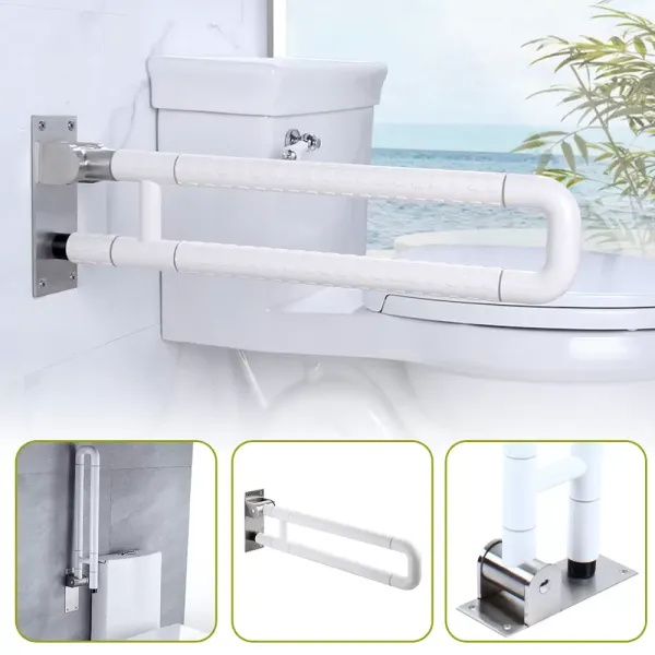 Asa de soporte para inodoro de 60 cm, asa plegable, ayuda para levantarse, asa de soporte para pasamanos de inodoro (blanco) Asa de soporte para inodoro de 60 cm, asa plegable, ayuda para levantarse, asa de soporte para pasamanos de inodoro (blanco)
